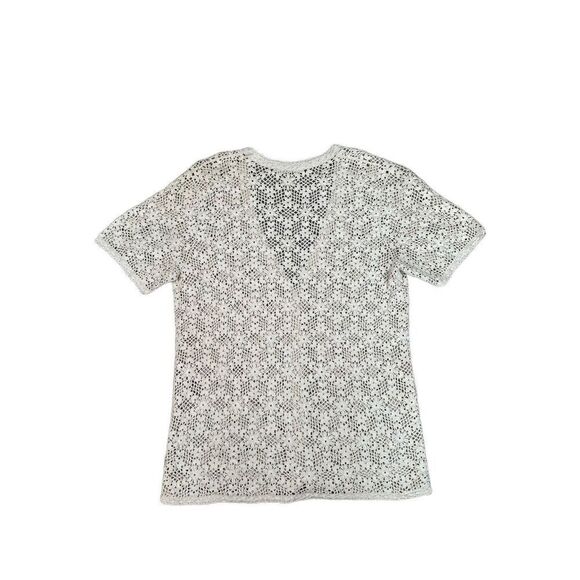 Vintage Hand Crocheted Knit Blouse Sweater Cardigan Button Front V-Neck Cotton S - Picture 2 of 8